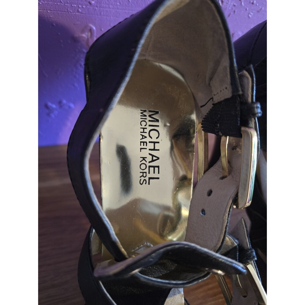 MICHAEL Michael Kors Black Leather Strappy Buckle Platform Stilettos - Size 10M - Picture 10 of 11